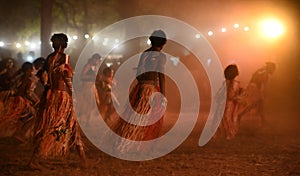 Indigenous Australians people on ceremonial dance in Laura Quinkan Dance Festival Cape York Australia