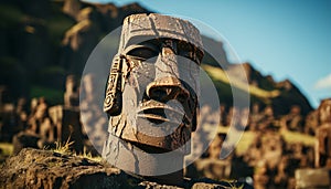 Indigenous culture outdoors statue, nature, old, archaeology, wood, material, sculpture, religion generated by AI