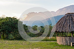 Indigenous hut with Auyan Tepuy at the background. photo