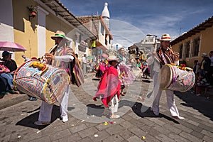 Indigenous quechua male drummers