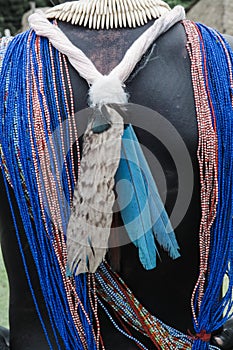 Indigenous tribe man wearing black paint and traditional ornaments