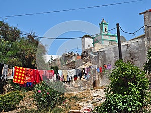 Indigent household in Morocco, laundry drying