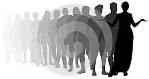 Indignant of people stand in line. Angry crowd of people. Silhouette vector illustration