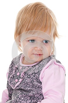 Indignant toddler in pnik photo
