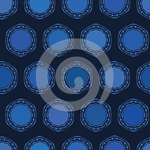 Indigo blue abstract organic cut dotty circles. Vector pattern seamless background. Hand drawn textured style. Polka dot stripes