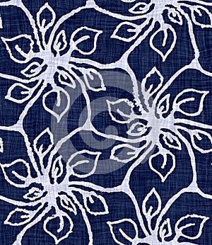 Indigo blue batik damask dyed effect texture background. Seamless japanese repeat pattern swatch. Lavender motif wax