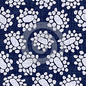 Indigo blue batik flower damask dyed effect texture background. Seamless japanese repeat pattern swatch. Decor motif wax