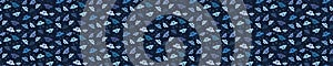 Indigo Blue Butterfly Wax Resist Dye Border. Vector Seamless Pattern Banner Edging. Dark Navy Masculine Dense Ditsy. Japanese