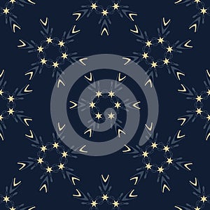 Indigo Blue Glowing Stars Texture Seamless Vector Pattern. Drawn Starry