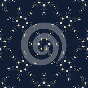 Indigo Blue Glowing Stars Texture Seamless Vector Pattern. Drawn Starry Ornamental