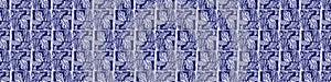 Indigo blue Japanese block print effect bordur. Seamless hand made vector design for fabric batik ribbon and faded