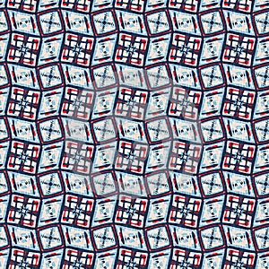 Indigo blue mottled grid check nautical seamless pattern. Modern irregular marine line geometric sailor print. Classic