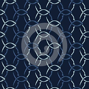 Indigo Blue Net Pattern Seamless Vector Pattern Hand Drawn Interlocking