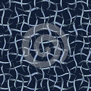 Indigo Blue Net Pattern Seamless Vector Pattern. Hand Drawn Interlocking