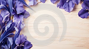 Indigo Iris: Colorful Purple Flowers On Old Wood With Beachy Aesthetic