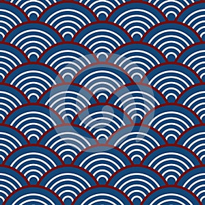 Indigo Navy Blue Red Traditional Wave Japanese Chinese Seigaiha Pattern Background