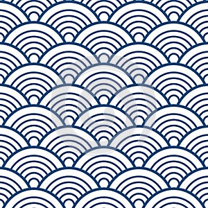 Indigo Navy Blue Traditional Wave Japanese Chinese Seigaiha Pattern Background