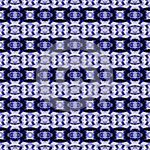 Indigo seamless ethnic tiles. Blue ikat spanish tile pattern Italian majolica Mexican puebla talavera Decorative monochrome tile
