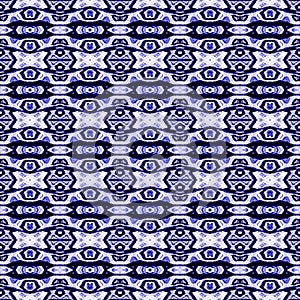 Indigo seamless ethnic tiles. Blue ikat spanish tile pattern Italian majolica Mexican puebla talavera Decorative monochrome tile