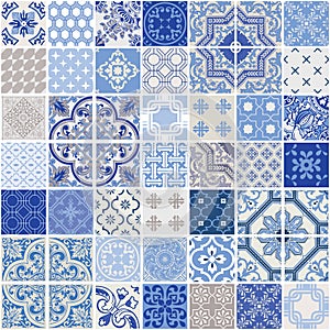 Indigo Seamless Patchwork Patterns Set