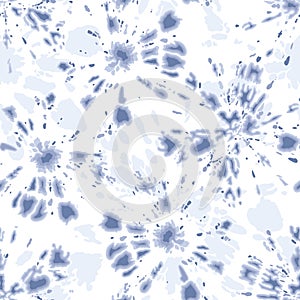 Indigo Tie-Dye Shibori Sunburst Circles on White Background Vector Seamless Pattern photo