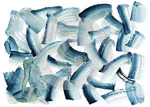 Indigo watercolor abstract strokes with a brush with different saturation