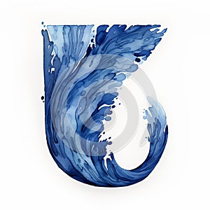 Indigo Wood Letter J: Naturalistic Ocean Waves Illustration