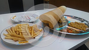 Indina dosa with French fries