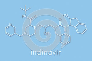 Indinavir HIV drug molecule. Belongs to protease inhibitor class. Skeletal formula.