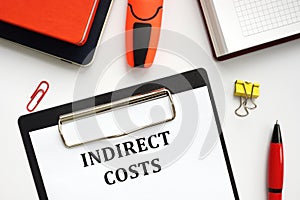 INDIRECT COSTS sign on the sheet