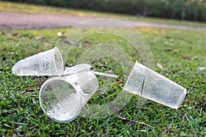 PVC cups litter on public park pose danger to environment