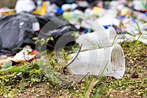 Indiscriminate litter of plastic non-biodegradable at garbage dump