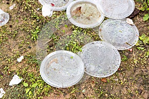 Indiscriminate litter of plastic non-biodegradable at garbage dump