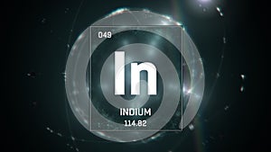Indium as Element 49 of the Periodic Table 3D illustration on green background