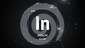 Indium as Element 49 of the Periodic Table 3D illustration on silver background