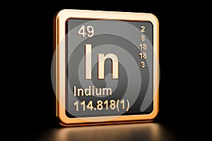 Indium In chemical element. 3D rendering