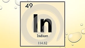 Indium chemical element symbol on yellow bubble background