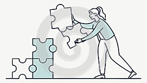 Individual assembling a jigsaw puzzle, focus on completion, vector design Generative AI