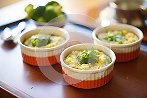 individual broccoli rice servings in ramekins