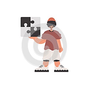 The individual is holding a flabbergast. Collect work subject. Pulled back. Trendy style, Vector Illustration photo
