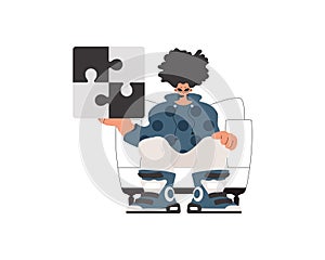 The individual is holding a flabbergast. Collect work subject. Pulled back. Trendy style, Vector Illustration photo