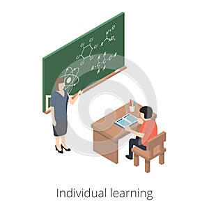 Individual learning. 3d isometric illustration. Isolated on white background