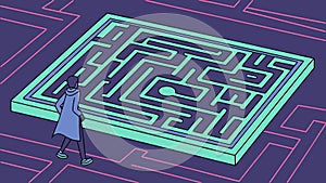 Individual Navigating a Complex Digital Maze, vector design Generative AI