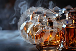 individual perfuming, elegant perfume bottles in the foreground photo
