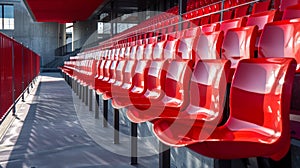 The individual plastic seats are joined together to create a cohesive seating arrangement in the stadium