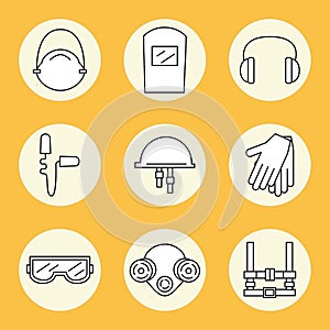 Individual protection. Set of icons of personal protective equipment in construction.