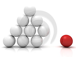 Individual red ball as element of business pyramid