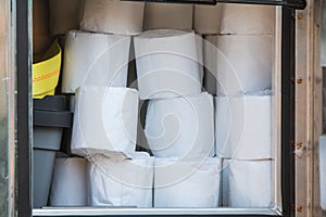 Individual Rolls Of Toilet Paper Are Stacked In Supply Truck