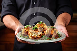 individual savoring a plate of spiced roasted cauliflower