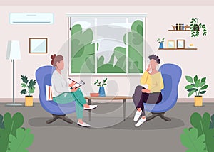 Individual session with psychologist flat color vector illustration